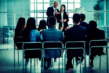 Wall Mural - boss representing a young specialist during a work meeting.