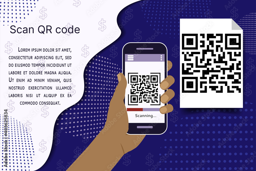 Qr Code Hand Washing The hand with the phone scans the QR code. Style flat icon. Place for ...