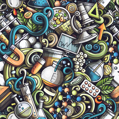 Wall Mural - science hand drawn raster doodles seamless pattern.