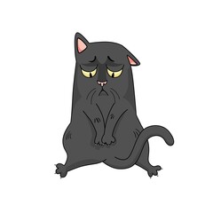 Wall Mural - Cartoon vector sad black cat. Funny character isolated on white background