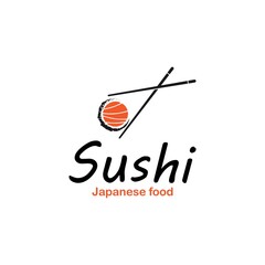 Sushi and rolls with chopstick bar or restaurant vector logo template.