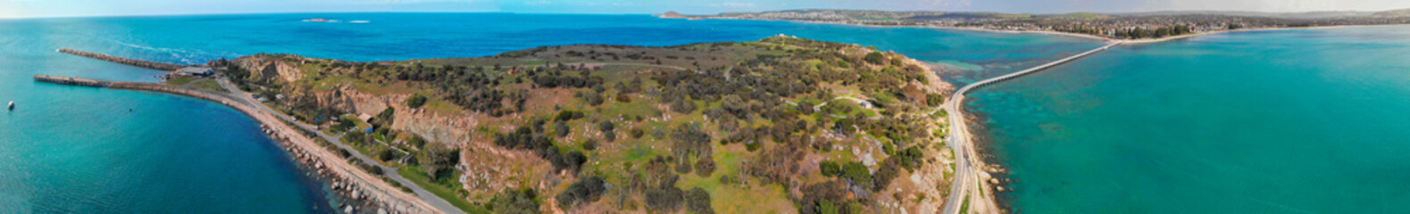 Poster - Panoramic aerial view of Granite Island and Victor Harbour, Australia