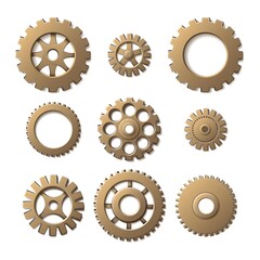 3d realistic vector gears, isolated on white background.