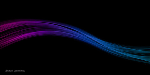 Wall Mural - abstract curve light lines flowing colorful purple blue green isolated on black background with spac