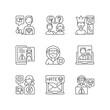 © bsd studio - Social media bullying linear icons set. LGBT cyberbullying. Talk to someone. Help for abuse victim. Customizable thin line contour symbols. Isolated vector outline illustrations. Editable stroke