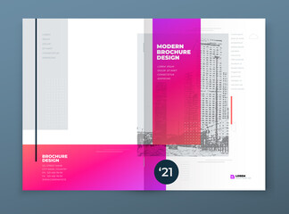 Wall Mural - Brochure design. Red corporate business rectangle template brochure, report, catalog, magazine. Brochure layout modern memphis abstract background. Vector concept