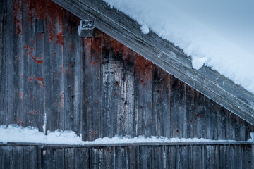 Wall Mural - Detail of old barn in winter.