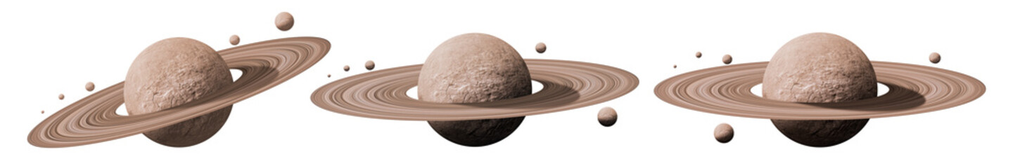 Wall Mural - set of saturn planets in deep space with rings and moons surrounded. isolated on white background