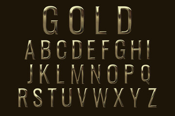 Poster - Alphabet letter set with metallic gold texture, 3D rendering, glossy metal abc, golden font, premium uppercase typography for poster, banner, cover