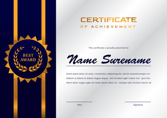 Wall Mural - elegant blue and gold certificate template. luxury certificate design for achievement and appreciation