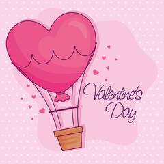 Sticker - Valentines day heart hot air balloon of love passion and romantic theme Vector illustration