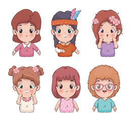 Canvas Print - Girls cartoons icon set design, Kid childhood little and people theme Vector illustration