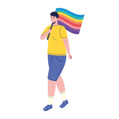 Canvas Print - young man with lgtbi flag in pole character vector illustration design