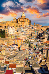 Wall Mural - Piazza Armerina in the Enna province of Sicily in Italy. Piazza Armerina cityscape with the Cathedral SS. Assunta and old town, Sicily, Piazza Armerina, Province of Enna, Sicily, Italy, Europe.