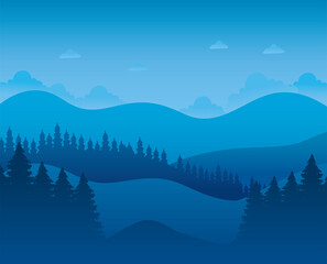 Wall Mural - mountains and forest abstract landscape scenic vector illustration design