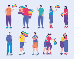 Sticker - group of twelve persons with lgtbi flags characters vector illustration design