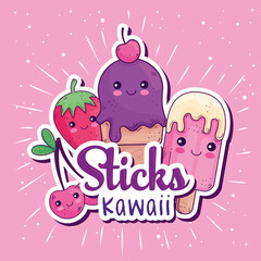 Poster - Kawaii sticks cartoons icon set design, cute character theme Vector illustration