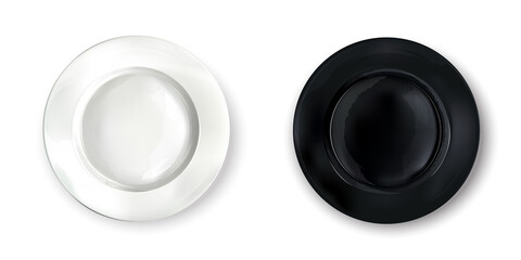 Two empty round plates - white and black.