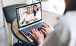 © Art_Photo - Woman talk speak using laptop computer and video conference online with doctor and stethoscope service help support team discussing and consulting talk video chat call checkup information at home