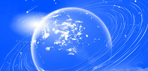 glowing on a blue background earth & orbit, internet technology background