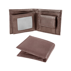 brown leather wallet isolated on white background with clipping path