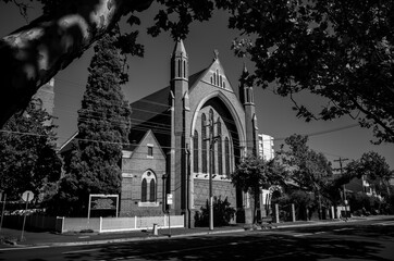 Wall Mural - Black and white photo of a church