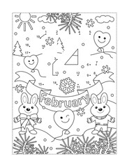 Valentine's Day February 14 heading full page connect the dots puzzle and coloring page
