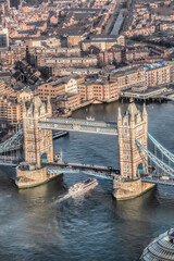 Fototapete - Tower Bridge with boat on the river in London, England, UK