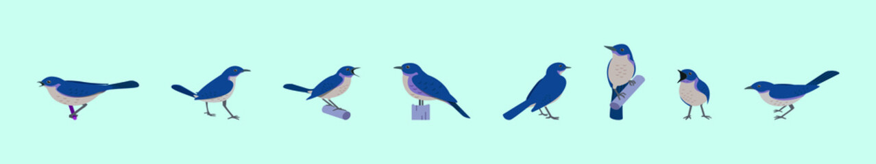 Wall Mural - set of bird nightingale cartoon icon design template with various models. vector illustration isolated on blue background