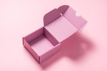 Wall Mural - Pink carton cardboard box mock up, top view