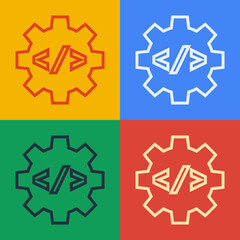 Pop art line Web design and front end development icon isolated on color background. Vector.