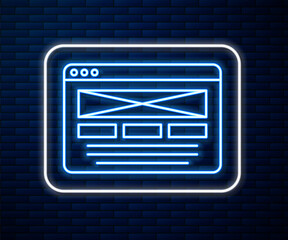 Glowing neon line UI or UX design icon isolated on brick wall background. Vector.