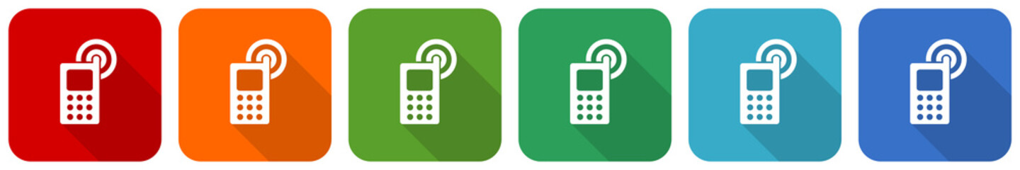 Aufkleber - Phone, mobile, cell icon set, flat design vector illustration in 6 colors options for webdesign and mobile applications