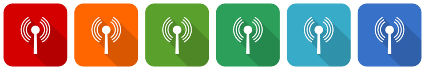 Aufkleber - Wifi icon set, flat design vector illustration in 6 colors options for webdesign and mobile applications