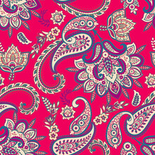 Seamless Paisley Pattern In Indian Style. Floral Vector Illustration