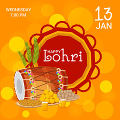 Canvas Print - Vector illustration of a Background for Happy Lohri holiday Template for Punjabi Festival.