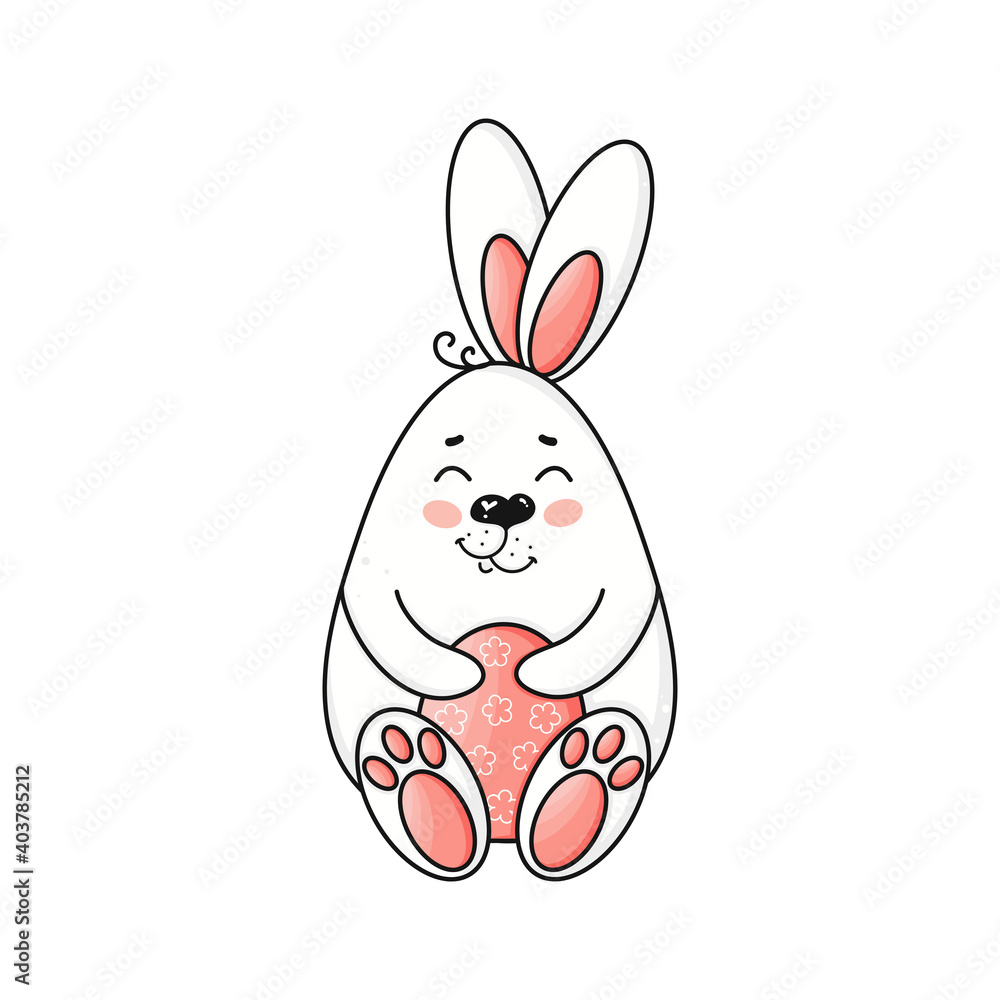 Cute hand drawn vector Easter Bunny isolated on white background ...