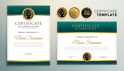 Sticker - modern green and gold certificate template design