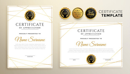 Wall Mural - stylish white certificate template with golden lines design