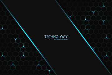 Sticker - Dark technology hexagonal. Blue bright energy flashing under the hexagon in dark tech modern abstract futuristic background illustration. Geometric shape on a honeycomb grid.