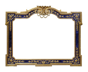 Golden frame for paintings, mirrors or photo isolated on white background. Design element with clipping path