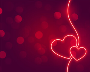 Canvas Print - romantic neon hearts glowing on bokeh background