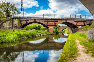 Wall Mural - A view of along Chesterfield canal towards the Manton railway viaduct in Nottinghamshire, UK in springtime