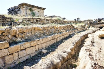 mausoleum tomb in the necropolis, the ruins of the ancient greece city, hierapolis, in denizli, turk