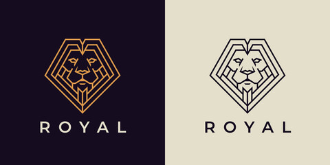 Wall Mural - Royal Lion logo. Elegant Leo line icon. Premium secure, bold and elegant brand symbol. Vector illustration.