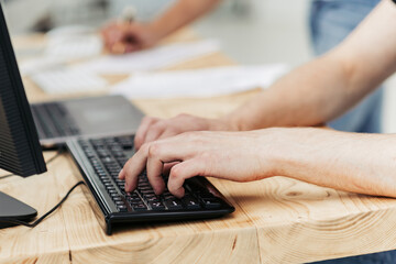 close up. businessman typing on the computer keyboard