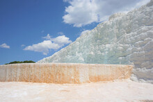 White Travertine Terrace Formations And Pools In Pamukkale, Turkey