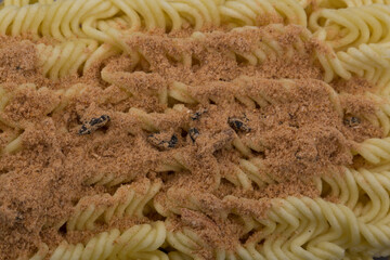 Wall Mural - dried instant noodles, isolated on gray background.