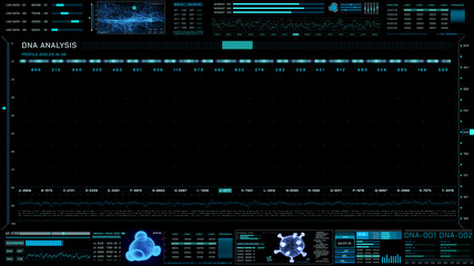 Aufkleber - HUD Futuristic Health DNA Analysis Blank Template Infographic Report. Abstract Digital 3D Rendering Information Illustration Background.