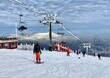 Beautiful snow day and quad ski chairlift  at the Stowe Mountain Ski resort Vermont - December 2020
